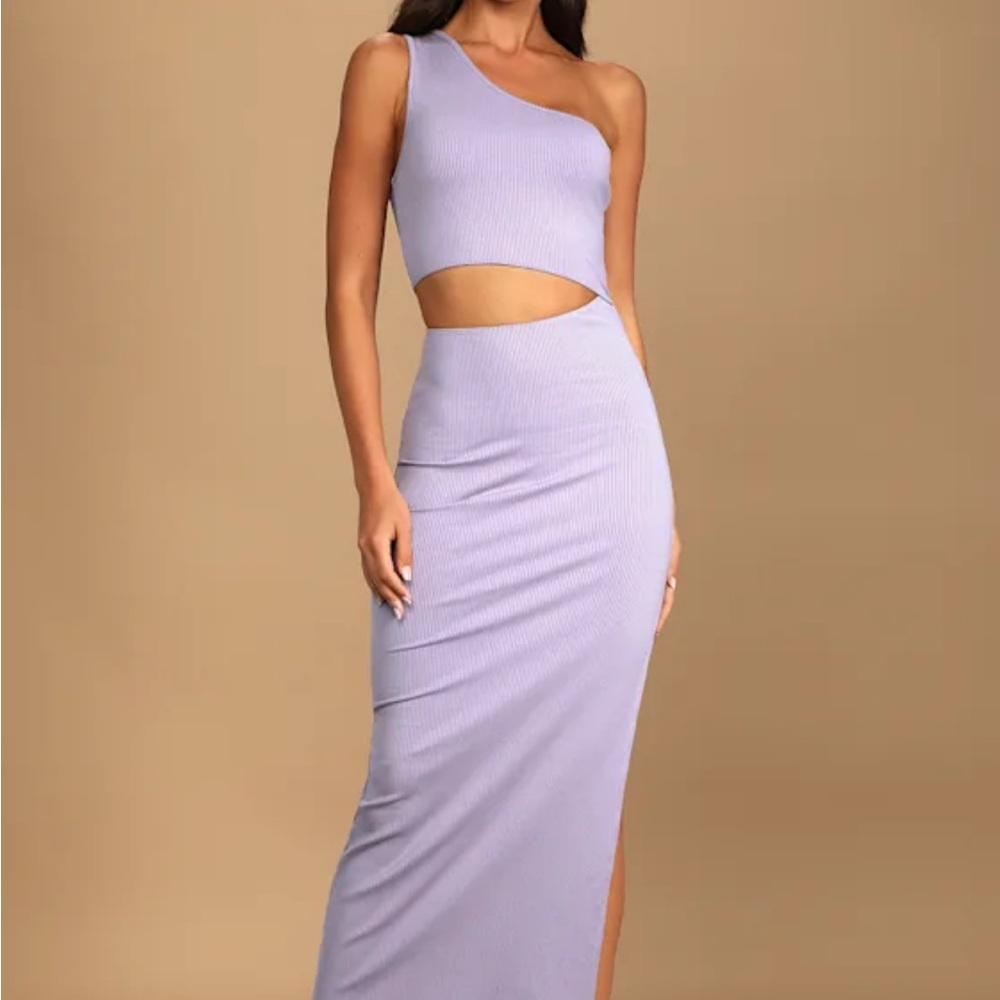 Lulus Spice Things Up Lavender Ribbed One-Shoulder Cutout Midi Dress